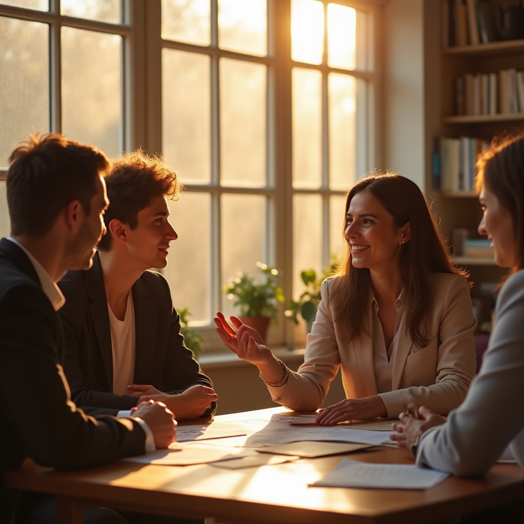Workshop-Raum an einem Samstagnachmittag, Teilnehmende im Gespräch über berufliche Grenzen